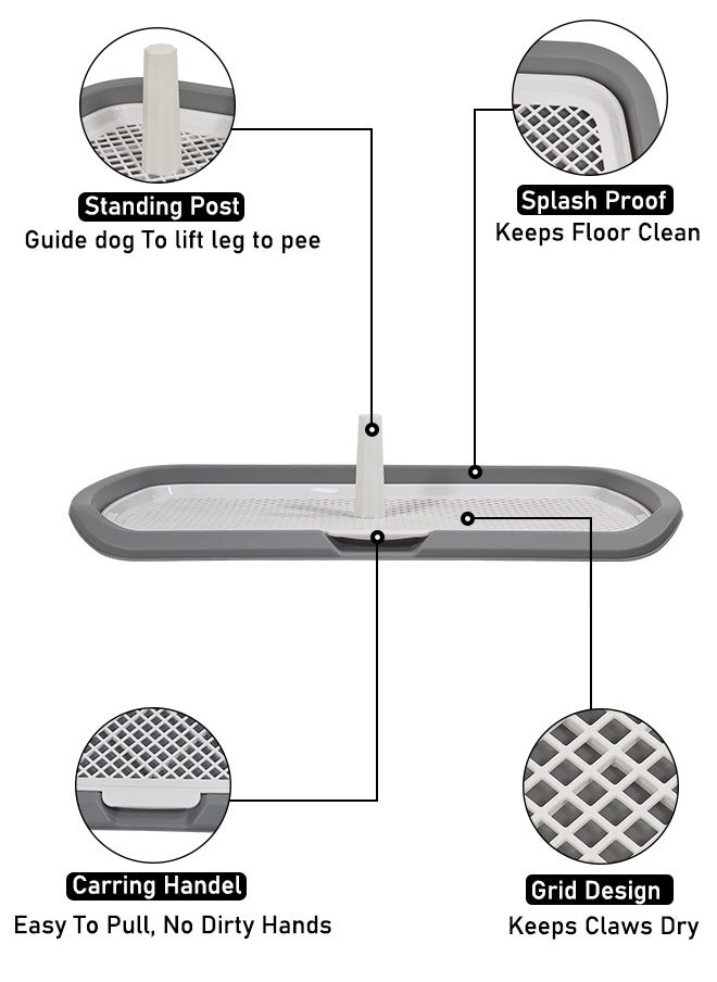 Large flat dog toilet with column and grid format, Detachable and washable dog training tray, Comfortable for medium and large dogs, Training potty pad holder (Grey) 66 cm L