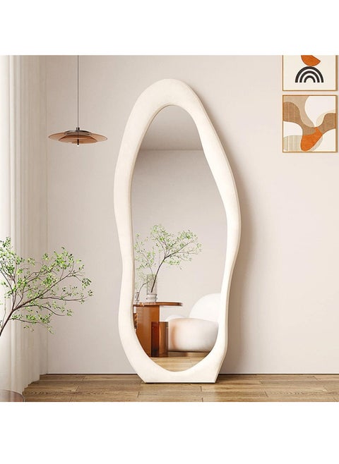 Irregular Wavy Mirror Full Length Mirror,Wave Floor Mirror, Wall Mirror Standing Hanging or Leaning Against Wall for Bedroom,Full Length Mirror (White)