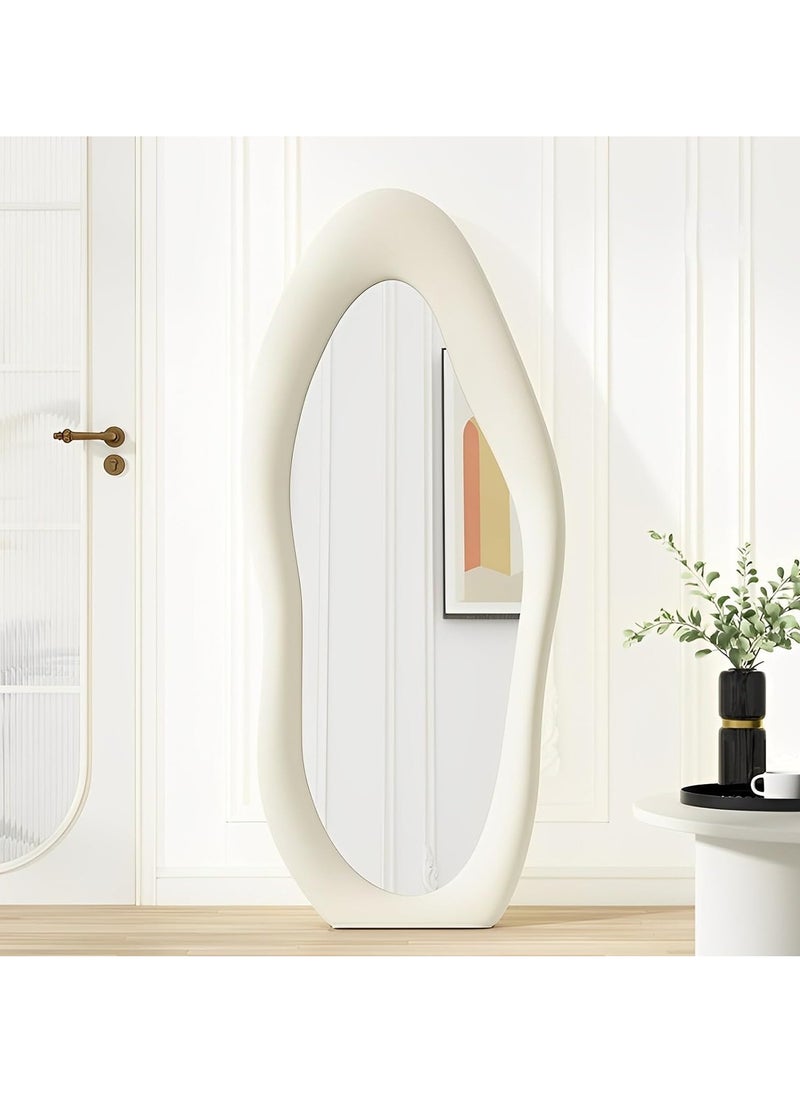 Irregular Wavy Mirror Full Length Mirror,Wave Floor Mirror, Wall Mirror Standing Hanging or Leaning Against Wall for Bedroom,Full Length Mirror (White)