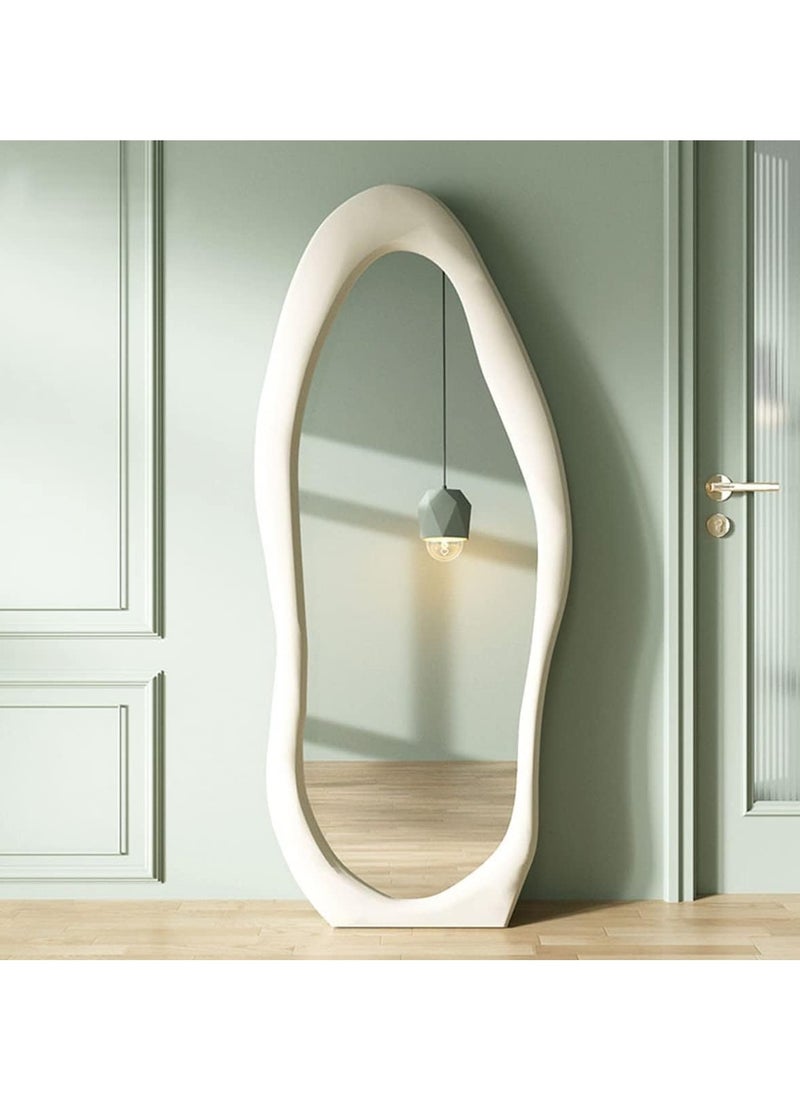 Irregular Wavy Mirror Full Length Mirror,Wave Floor Mirror, Wall Mirror Standing Hanging or Leaning Against Wall for Bedroom,Full Length Mirror (White)