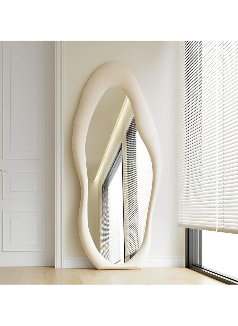 Irregular Wavy Mirror Full Length Mirror,Wave Floor Mirror, Wall Mirror Standing Hanging or Leaning Against Wall for Bedroom,Full Length Mirror (White)