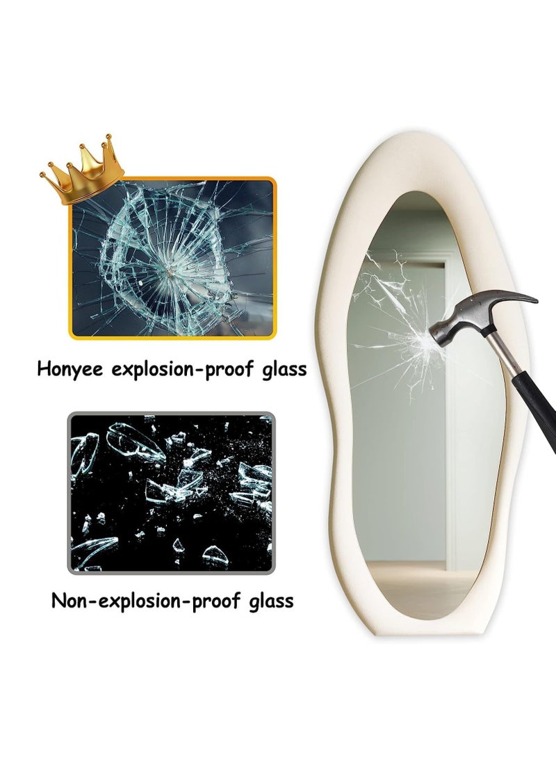 Irregular Wavy Mirror Full Length Mirror,Wave Floor Mirror, Wall Mirror Standing Hanging or Leaning Against Wall for Bedroom,Full Length Mirror (White)