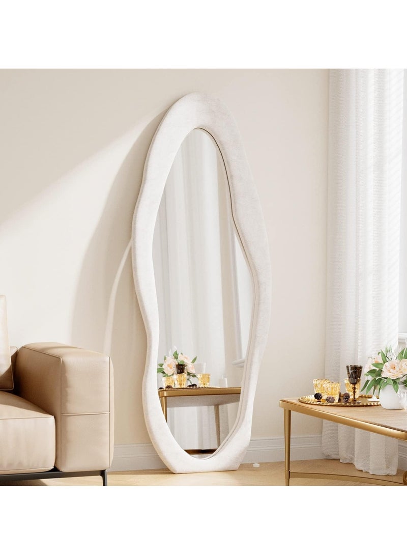 Irregular Wavy Mirror Full Length Mirror,Wave Floor Mirror, Wall Mirror Standing Hanging or Leaning Against Wall for Bedroom,Full Length Mirror (White)