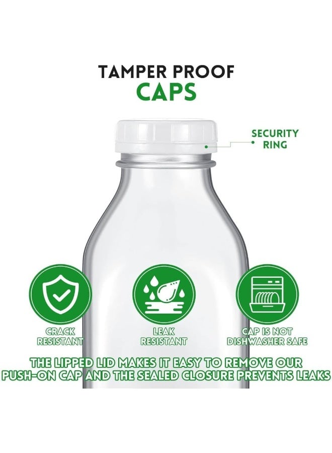 FUFU Glass Milk Bottle With Plastic Tamper-Proof Caps (6 Pack) Vintage Reusable Dairy Drinking Containers, Glass Bottles For Milk, Juice, Yogurt, Smoothies, Honey, Tomato Sauce, Jam, Syrup (300Ml) - Image 3
