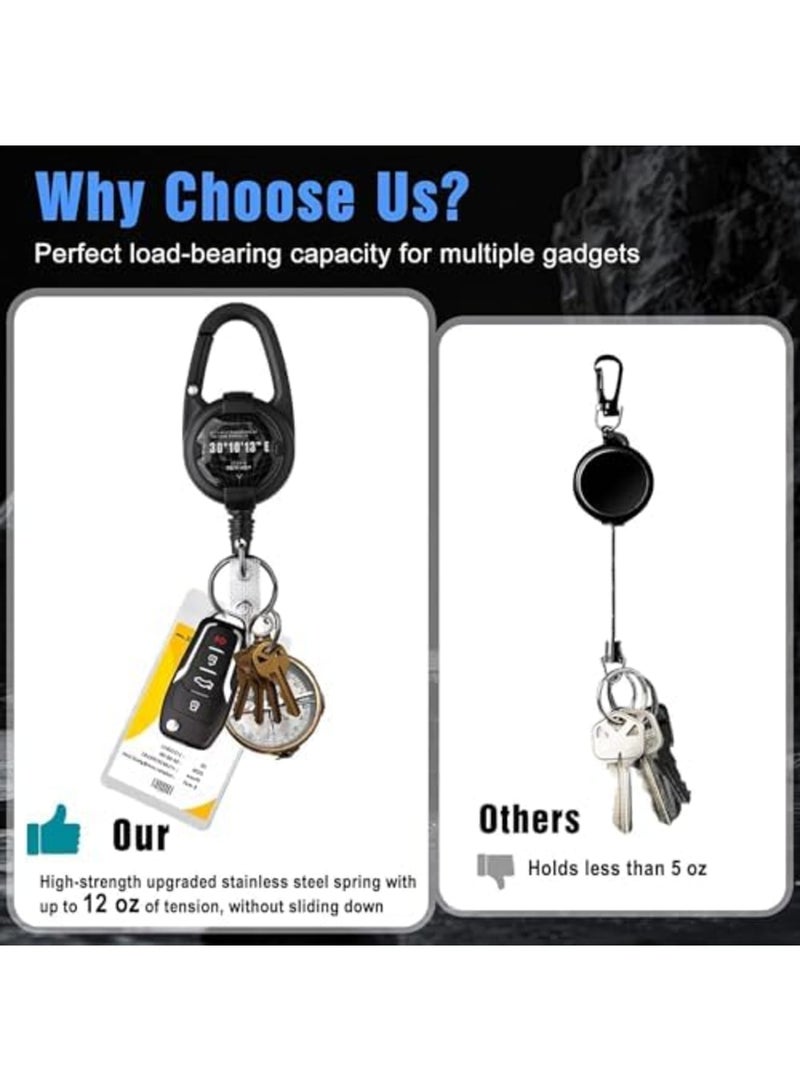 Retractable Keychain with Heavy Duty Carabiner, 32” Steel Retractable Cord, Tactical Badge Reel with Key Ring and Badge Strap, Ideal for Work, Office, and Outdoor Use (2 Pack) - Image 5