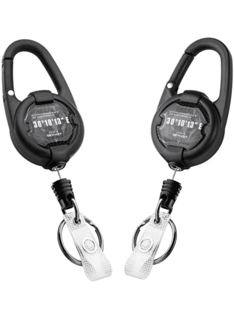 Retractable Keychain with Heavy Duty Carabiner, 32” Steel Retractable Cord, Tactical Badge Reel with Key Ring and Badge Strap, Ideal for Work, Office, and Outdoor Use (2 Pack) - Image 1