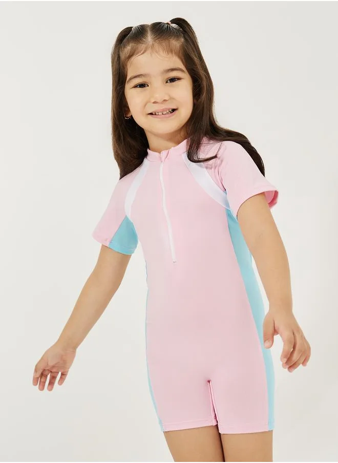 Styli Quick Drying One-Piece Short Sleeves Swimsuit