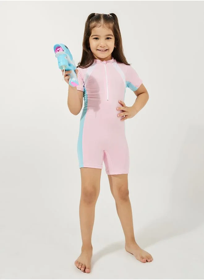 Styli Quick Drying One-Piece Short Sleeves Swimsuit