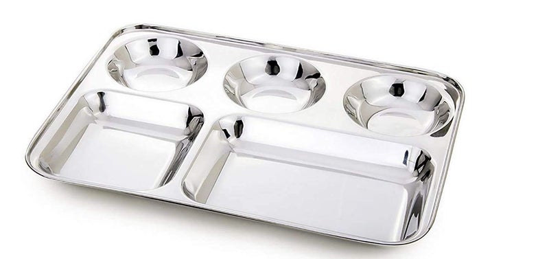 Nirvika Steel Plates Set of 6 Dinner PlateLunch PlateBhojan Thali 5 in 1 with Round Extra Deep Compartments Pav Bhaji Plates Kitchen Accessories ItemsStainless Steel - Image 4