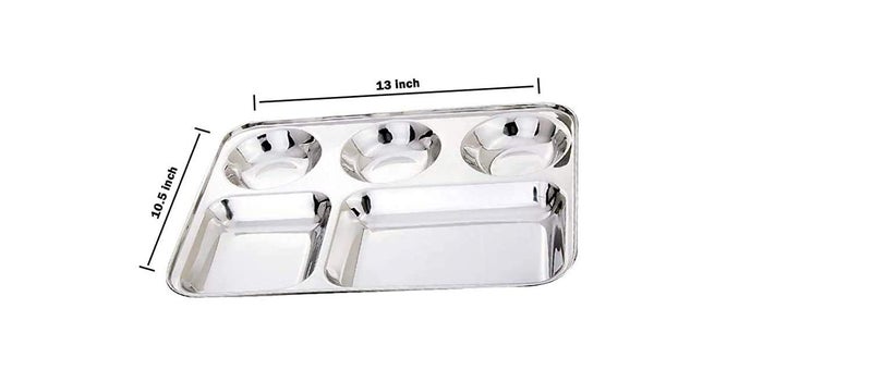 Nirvika Steel Plates Set of 6 Dinner PlateLunch PlateBhojan Thali 5 in 1 with Round Extra Deep Compartments Pav Bhaji Plates Kitchen Accessories ItemsStainless Steel - Image 3