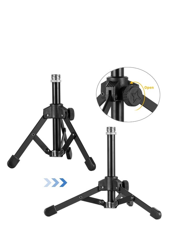 Generic - Adjustable Foldable Microphone Stand with Mic Clip Holder - Compatible with Shure SM58, Samson Q2U, Blue Yeti - Portable Tripod Stand for Dynamic Mics - Image 1