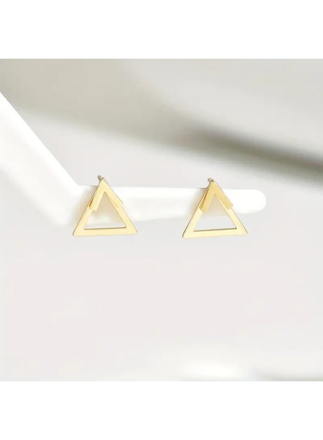 aeen Minimalist Two-Way Geometric Triangle Stud Earrings for Women – Elegant Gold-Tone Iron Design for Everyday Chic - Image 3