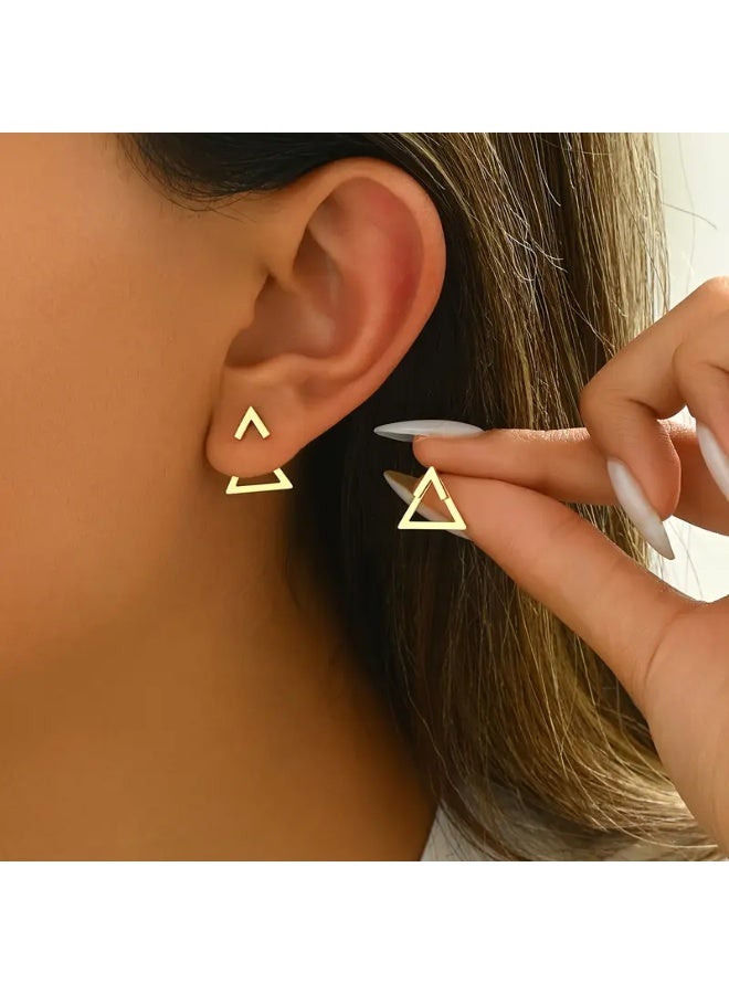 aeen Minimalist Two-Way Geometric Triangle Stud Earrings for Women – Elegant Gold-Tone Iron Design for Everyday Chic - Image 1