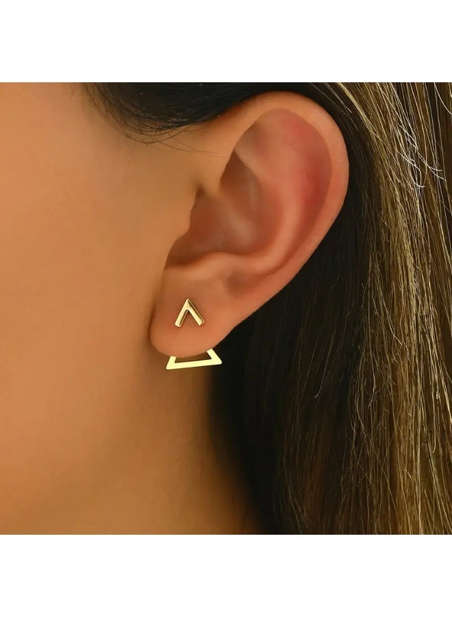 aeen Minimalist Two-Way Geometric Triangle Stud Earrings for Women – Elegant Gold-Tone Iron Design for Everyday Chic - Image 2