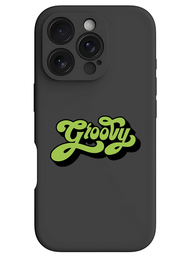 Theodor iPhone 16 Pro Max Black Protective Slim Fit Case Liquid Silicone Cover with Full Body Protection Anti-Scratch Shockproof Case For iPhone - Groovy-01 - Image 1