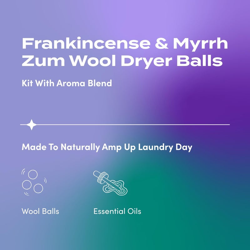 Zum Indigo Wild Laundry Dryer Balls Kit - Wool Laundry Balls for The Dryer - Essential Oil Spray - Reusable Drying Balls for Laundry - Frankincense & Myrrh - (3 Dryer Balls, 1 Aroma Blend) - Image 2