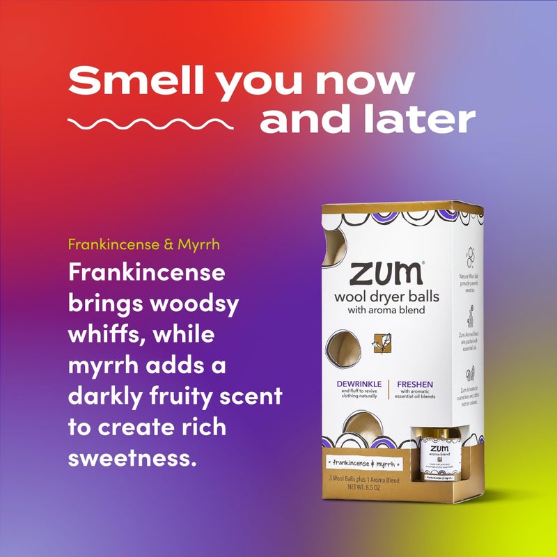 Zum Indigo Wild Laundry Dryer Balls Kit - Wool Laundry Balls for The Dryer - Essential Oil Spray - Reusable Drying Balls for Laundry - Frankincense & Myrrh - (3 Dryer Balls, 1 Aroma Blend) - Image 3