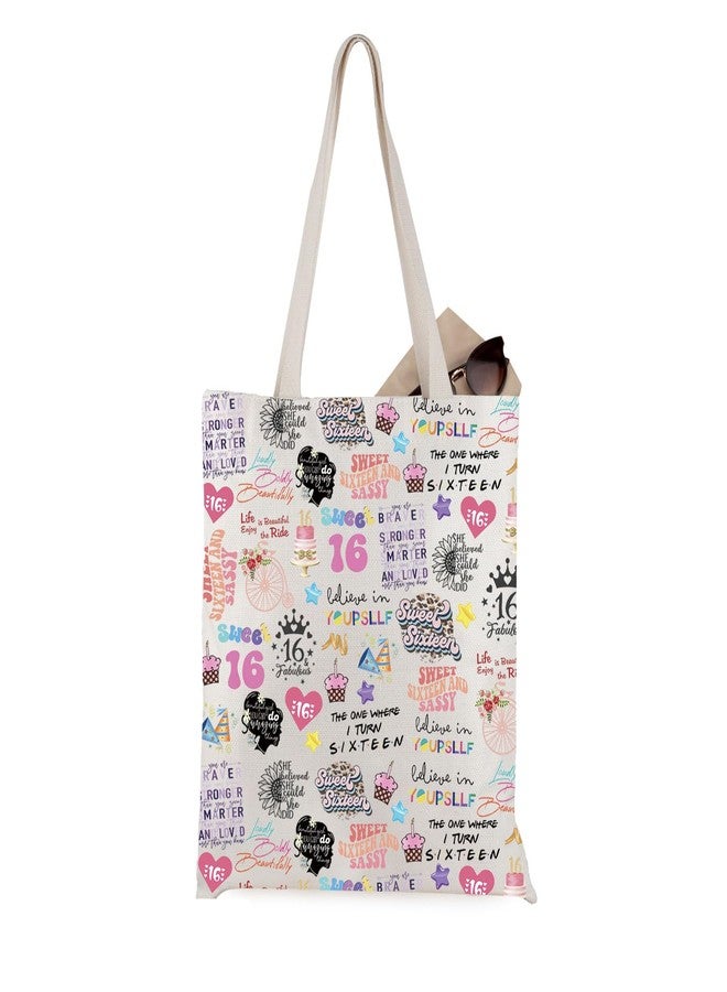 WCGXKO Happy 16th Birthday Gift Sweet 16 Birthday Hello 16 Tote Bag 16 Years Old Gift For Her (16th tote) - Image 1
