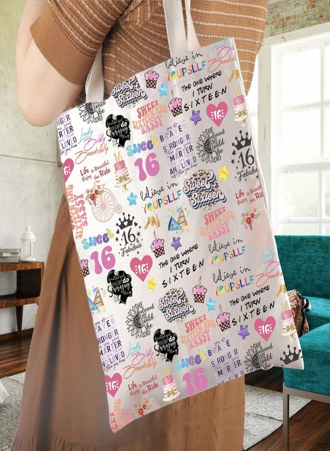 WCGXKO Happy 16th Birthday Gift Sweet 16 Birthday Hello 16 Tote Bag 16 Years Old Gift For Her (16th tote) - Image 3