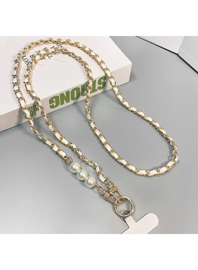 كيفية حبل للهاتف المحمول، سلسلة جلدية صغيرة الحجم من اللؤلؤ، حبل طويل للهاتف المحمول، سلسلة حقيبة معدنية من الجلد - Image 1