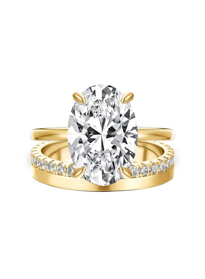 Effinny 5.5ct 14K Golden Oval Wedding Ring Set for Women,2 Piece 925 Silver Matching Engagement Ring Set, 6, Metal, Cubic Zirconia - Image 1