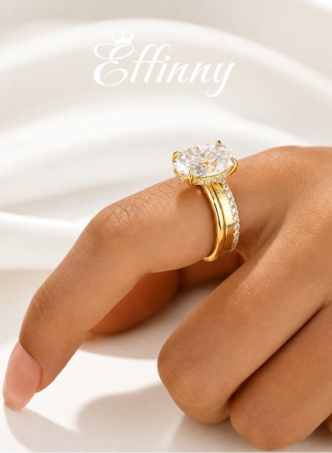Effinny 5.5ct 14K Golden Oval Wedding Ring Set for Women,2 Piece 925 Silver Matching Engagement Ring Set, 6, Metal, Cubic Zirconia - Image 4