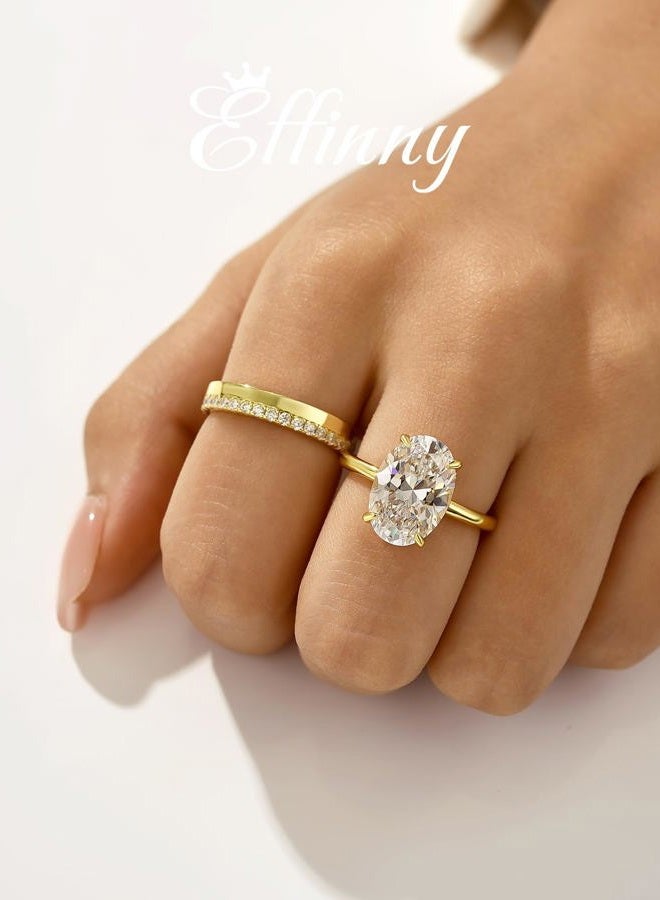 Effinny 5.5ct 14K Golden Oval Wedding Ring Set for Women,2 Piece 925 Silver Matching Engagement Ring Set, 6, Metal, Cubic Zirconia - Image 2