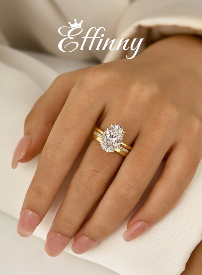 Effinny 5.5ct 14K Golden Oval Wedding Ring Set for Women,2 Piece 925 Silver Matching Engagement Ring Set, 6, Metal, Cubic Zirconia - Image 3