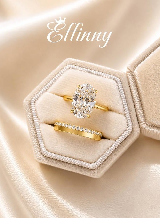 Effinny 5.5ct 14K Golden Oval Wedding Ring Set for Women,2 Piece 925 Silver Matching Engagement Ring Set, 6, Metal, Cubic Zirconia - Image 5