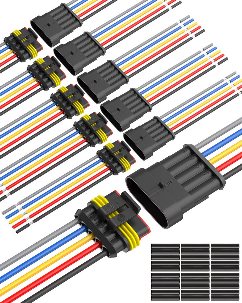 NAOEVO 5 Pin Connector Waterproof，16 AWG 5 Wire Connectors, Automotive Electrical Connectors Male And Female Way With Heat Shrink Tubing For Car Truck Boat Wire Connection, 6 Kits - Image 1