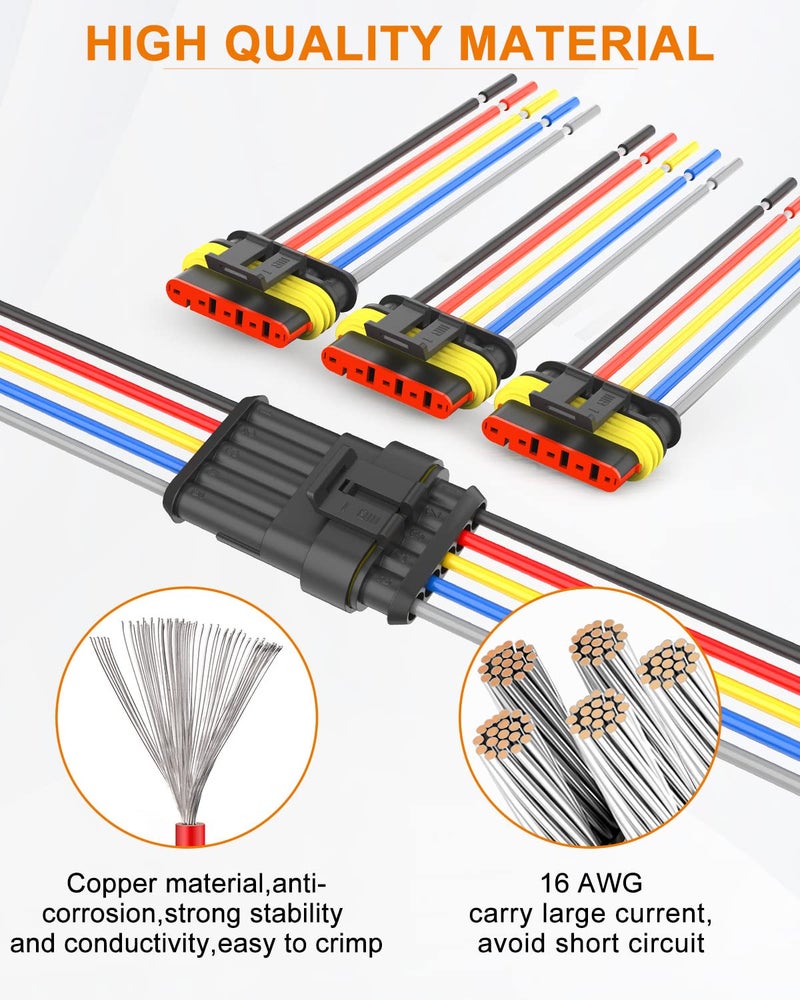 NAOEVO 5 Pin Connector Waterproof，16 AWG 5 Wire Connectors, Automotive Electrical Connectors Male And Female Way With Heat Shrink Tubing For Car Truck Boat Wire Connection, 6 Kits - Image 2