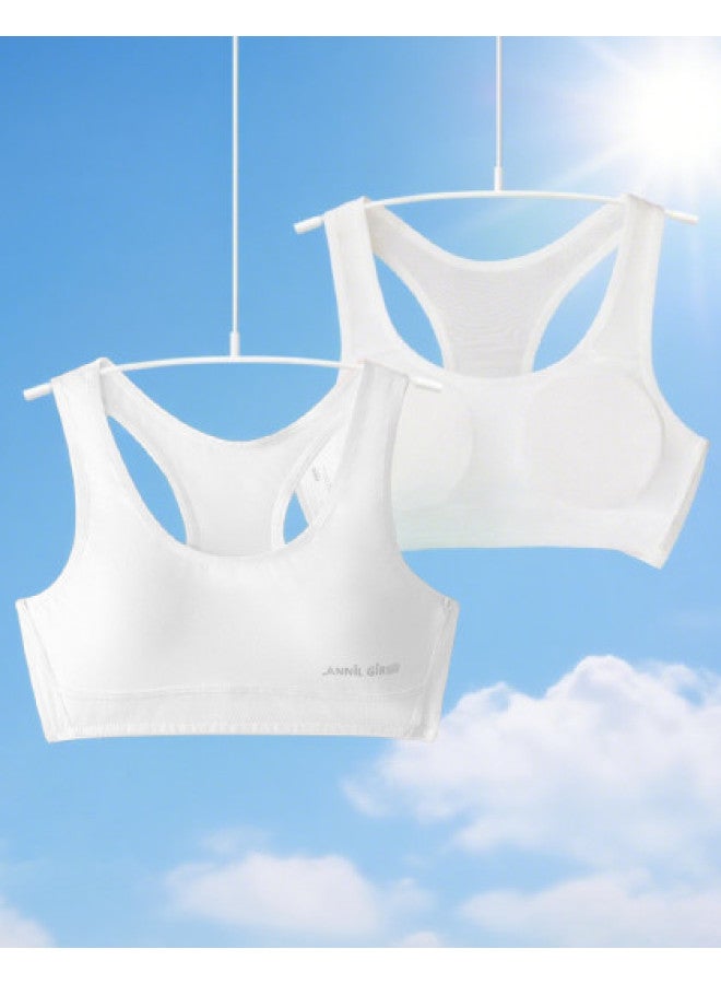 Annil girls' Underwear 2-piece Set - 2025 Autumn New Arrival Student White Breathable Sports Vests - Image 1