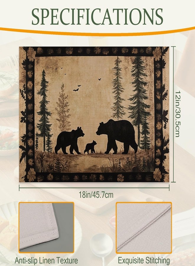 CXULIN Bear Family Cloth Placemats,Vintage Forest Wildlife Heat-Resistant Table Placemats Set of 6, Washable Linen Place Mats for Dining Room Table Decor Home Restaurant Cafes Holiday Party 11.8x17.7 Inch - Image 2
