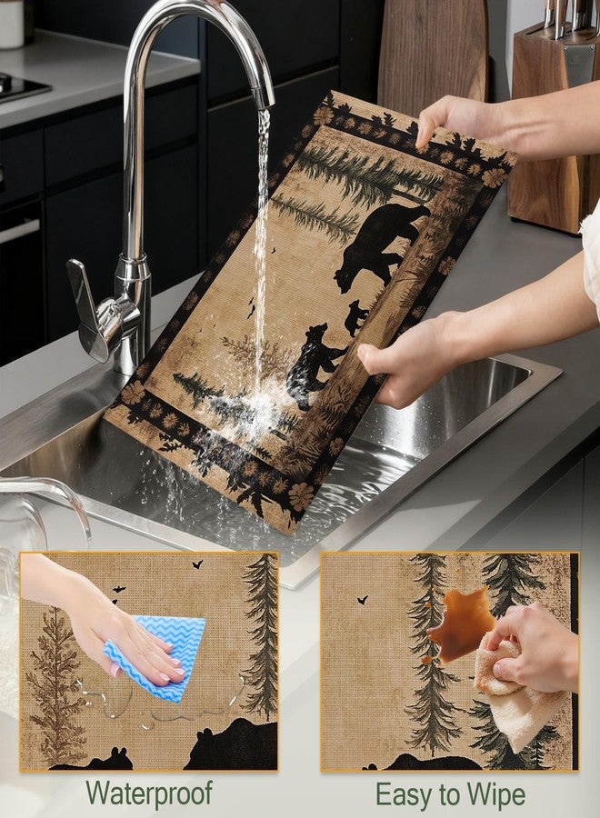 CXULIN Bear Family Cloth Placemats,Vintage Forest Wildlife Heat-Resistant Table Placemats Set of 6, Washable Linen Place Mats for Dining Room Table Decor Home Restaurant Cafes Holiday Party 11.8x17.7 Inch - Image 4