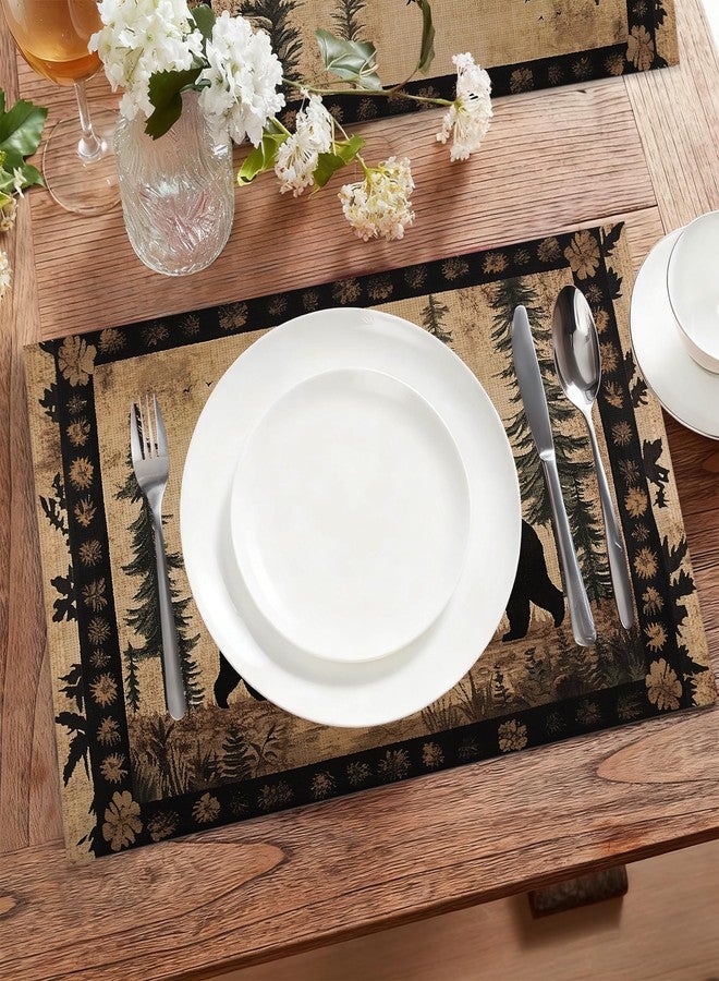 CXULIN Bear Family Cloth Placemats,Vintage Forest Wildlife Heat-Resistant Table Placemats Set of 6, Washable Linen Place Mats for Dining Room Table Decor Home Restaurant Cafes Holiday Party 11.8x17.7 Inch - Image 5