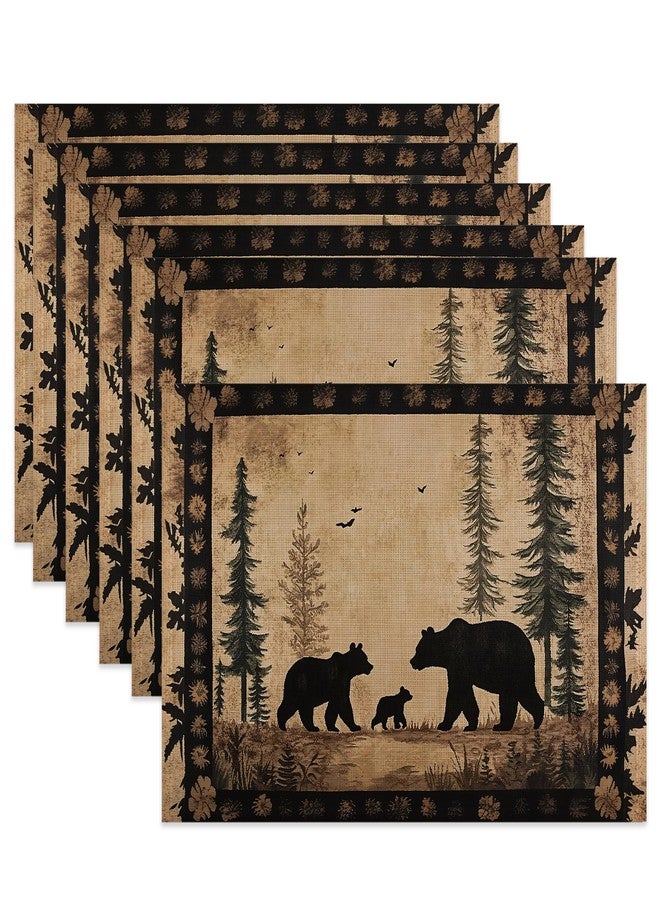 CXULIN Bear Family Cloth Placemats,Vintage Forest Wildlife Heat-Resistant Table Placemats Set of 6, Washable Linen Place Mats for Dining Room Table Decor Home Restaurant Cafes Holiday Party 11.8x17.7 Inch - Image 1