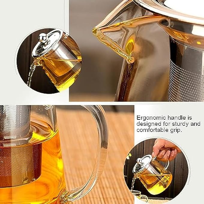 luksYol Glass Tea Pot  Borosilicate Glass Kettle With Infuser Strainer For Loose Leaf Tea  Glass Teapot With Stainless Steel Removeable Infuser  Diswasher  Stovetop Safe Circle 750 Ml - Image 5
