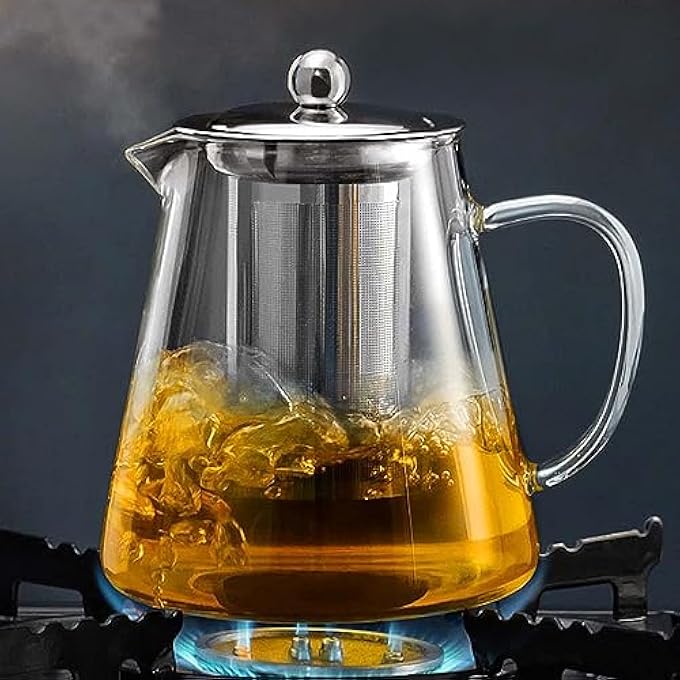 luksYol Glass Tea Pot  Borosilicate Glass Kettle With Infuser Strainer For Loose Leaf Tea  Glass Teapot With Stainless Steel Removeable Infuser  Diswasher  Stovetop Safe Circle 750 Ml - Image 2