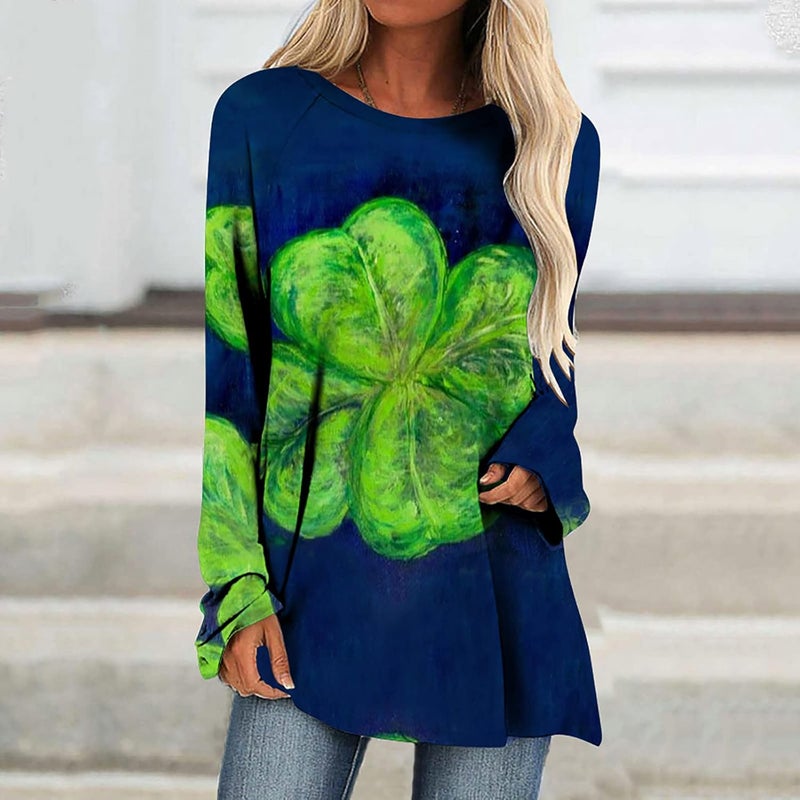 cheekyglo St Patricks Day Sweatshirts for Women Loose Long Sleeve Shirts Shamrock Print Blouse Saint Patricks Day Pullover Tops - Image 2