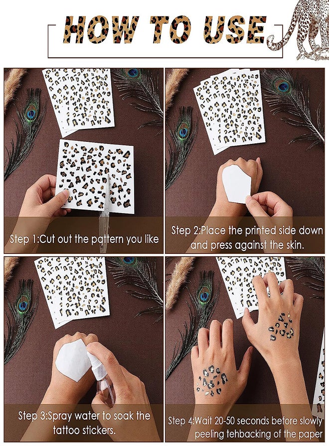 إسكدنيا رباط رأس بأذنين 3 قطع أذنين فهد مع 4 قطع ملصقات مؤقتة للوجه تاتو أذنين قطة رباط رأس مع رباط عنق وذيل للأطفال والبالغين لمناسبات التنكر والحفلات وبيتك أزياء الاحتفال ب - Image 4