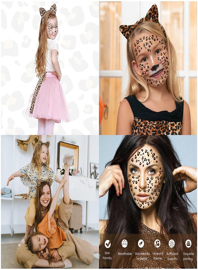 إسكدنيا رباط رأس بأذنين 3 قطع أذنين فهد مع 4 قطع ملصقات مؤقتة للوجه تاتو أذنين قطة رباط رأس مع رباط عنق وذيل للأطفال والبالغين لمناسبات التنكر والحفلات وبيتك أزياء الاحتفال ب - Image 5