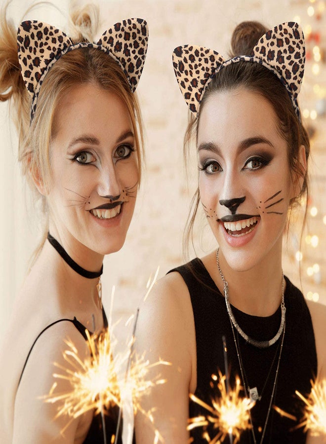 إسكدنيا رباط رأس بأذنين 3 قطع أذنين فهد مع 4 قطع ملصقات مؤقتة للوجه تاتو أذنين قطة رباط رأس مع رباط عنق وذيل للأطفال والبالغين لمناسبات التنكر والحفلات وبيتك أزياء الاحتفال ب - Image 3