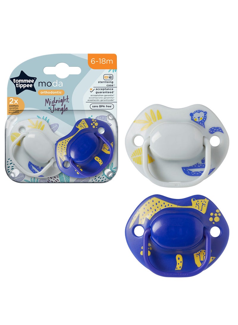 tommee tippee Pack Of 2 Moda Soothers, Symmetrical Orthodontic Design 6-18 Months, Colours And Designs Vary - Image 3