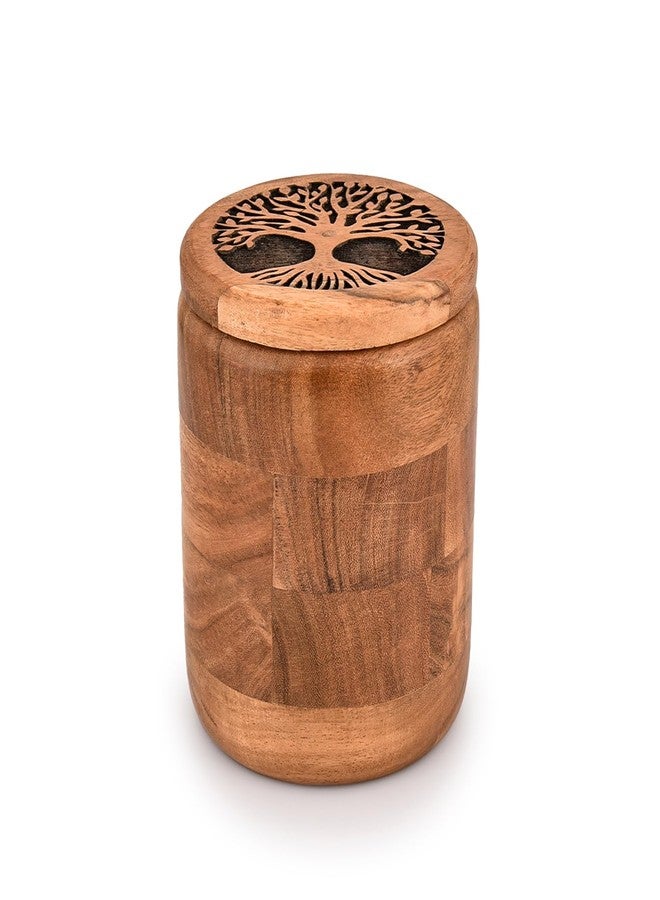 Kimona Food Jars & Canisters for Kitchen Counter, Wooden Food Storage Jars Tree Of Life Engraved on Lid Storage Container for Kitchen, Coffee, Flour (4.5" X 4.5" X 6") - Image 1