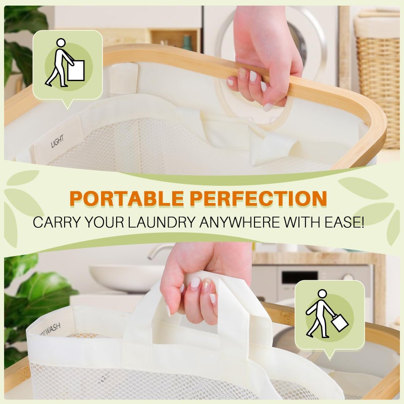 Bathola Laundry Hamper with Lid, 160L Dirty Clothes Hamper for Laundry Basket 3 Section, Extra Large Laundry Sorter Hamper 3 Compartment with Removable Inner Bags & Labels, Beige - Image 5