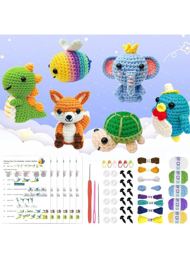 OLHKYN 6Pcs Crochet Kit for Beginners, 2025 DIY Craft for Adults and Kids, Great Gift for Crochet Lovers, Crocheting Animal Kits with Step by Step Videos,Yarn,Crochet Hook,Birthday Gift, Holiday Gift - Image 1