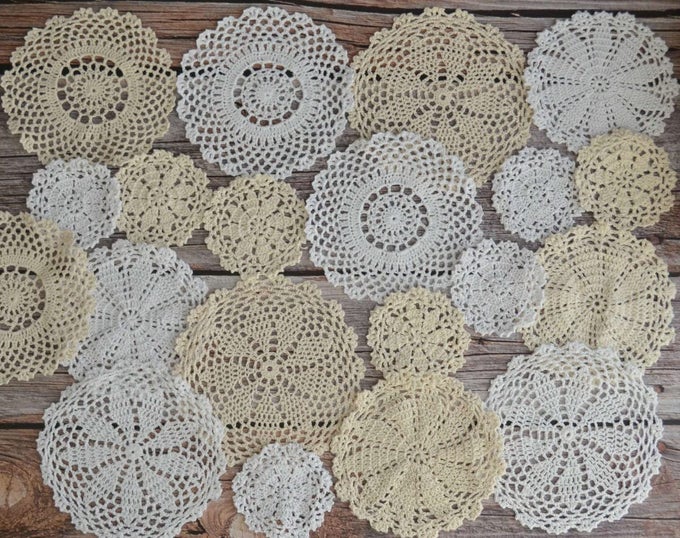 20 HAND CROCHET ROUND SNOWFLAKE LACE DOILIES FOR CRAFTS TABLE COASTERS