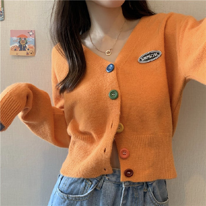 2021 Knitted Shirt Spring and Autumn New Womens Soft Waxy Cardigan Coat Sweater New Internet Celebrity Short Top Winter Outer Wear Orange - Image 1