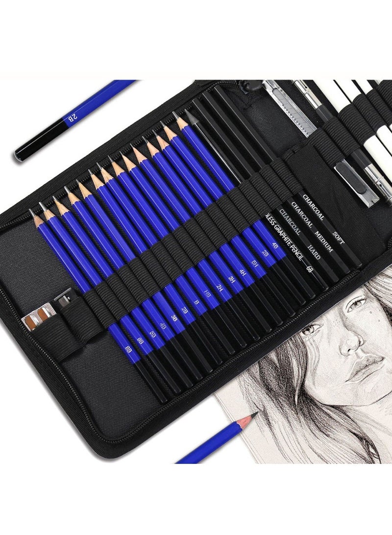 Sketching Pencil Set (35 Pieces) - Includes Sketchbook - Zippered Travel Case - Sketching Pencils, Charcoal Pencils, Mixing Paper, Eraser - Art Drawing Supplies for Beginners, Kids, Adults - Image 2