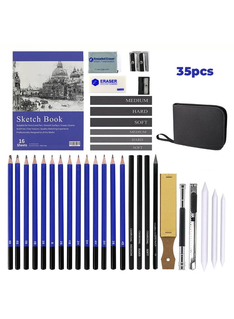 Sketching Pencil Set (35 Pieces) - Includes Sketchbook - Zippered Travel Case - Sketching Pencils, Charcoal Pencils, Mixing Paper, Eraser - Art Drawing Supplies for Beginners, Kids, Adults - Image 5